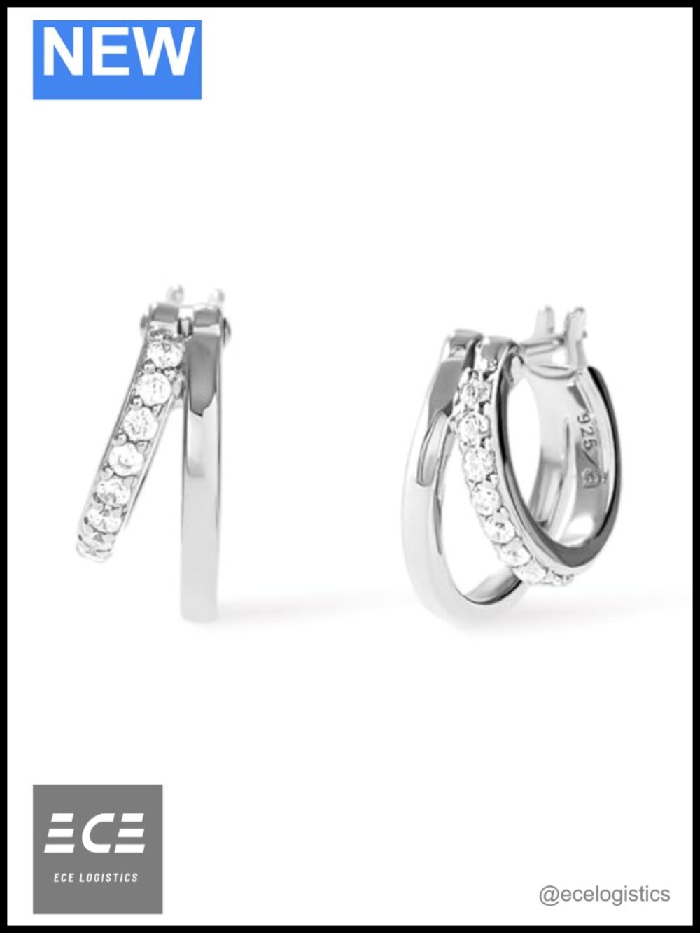 14K Gold & Silver Rhodium Plated Double Hoop Earrings with CZ